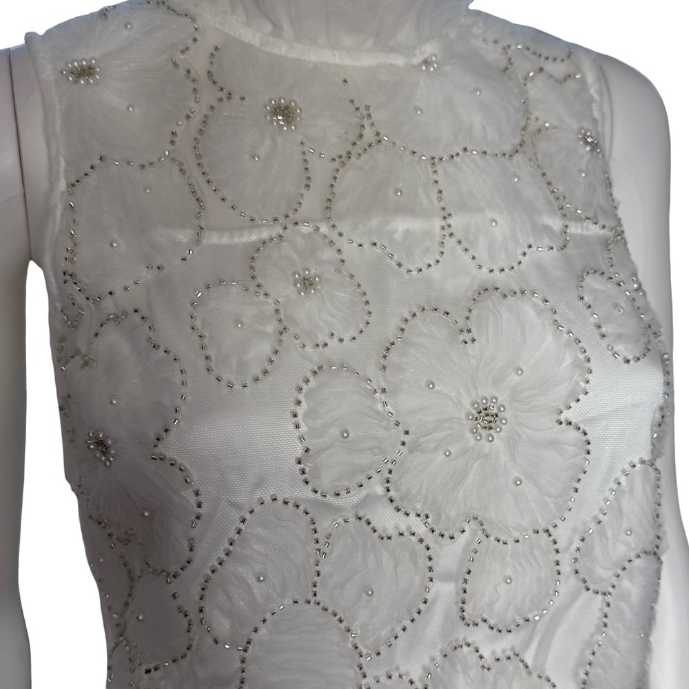 Self Portrait Embellished Tulle Satin Bow Mini Dress White Women’s Sz 2 - Picture 4 of 14